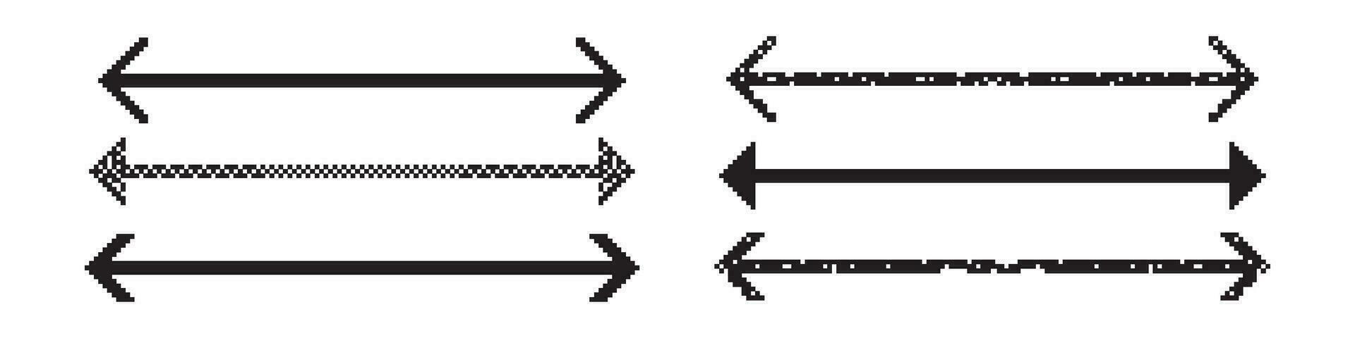 double pixel art longue tout droit ligne La Flèche vecteur icône. Facile mince horizontal le curseur aiguille lignes élément ensemble. abstrait plat vers l'avant chemin oblong isolé pointe de flèche. de base pépin montrer du doigt deux côté.