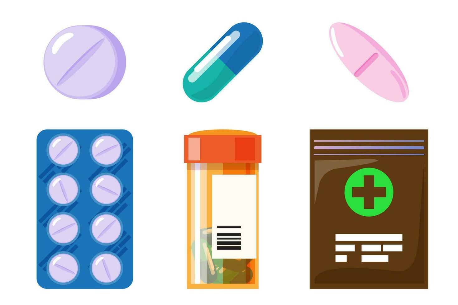ensemble de vecteur réaliste pilules et capsules isolé sur blanc Contexte. médicaments, comprimés, gélules, drogue de analgésiques, antibiotiques, vitamines.