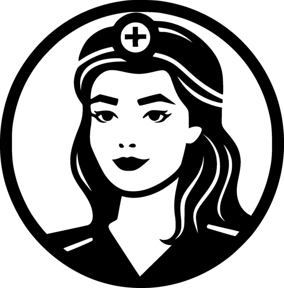 infirmière, noir et blanc vecteur illustration