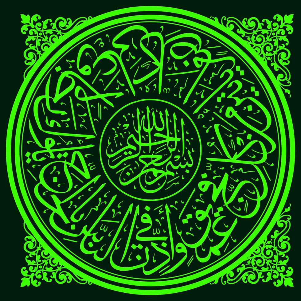 arabe calligraphie conception, de le Coran dans le Nom de Allah, plus gracieux, plus miséricordieux. pour bannière toile de fond conception etc vecteur