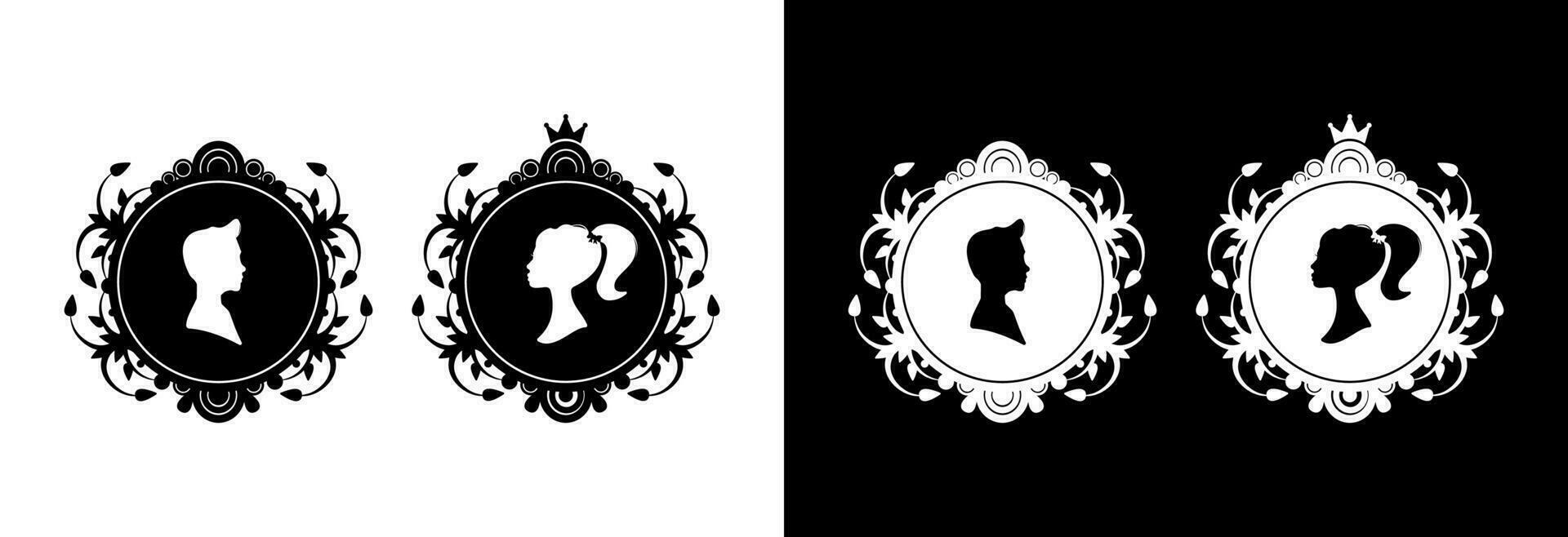 silhouette de une homme et une femme dans une Cadre. vecteur