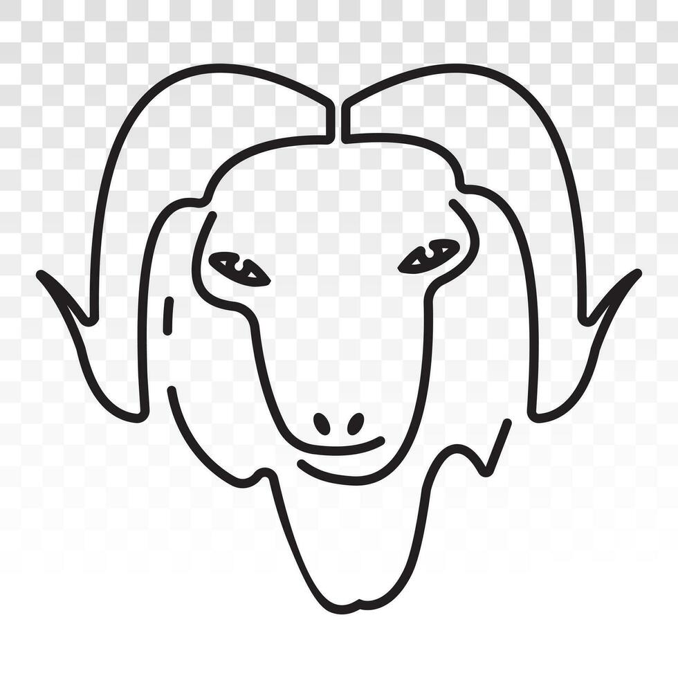 mouton ou chèvre tête avec cornes ligne art icône pour applications ou site Internet vecteur