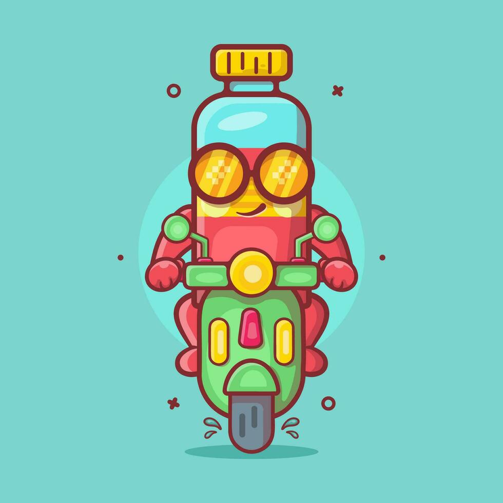 cool jus bouteille personnage mascotte équitation scooter moto isolé dessin animé dans plat style conception vecteur