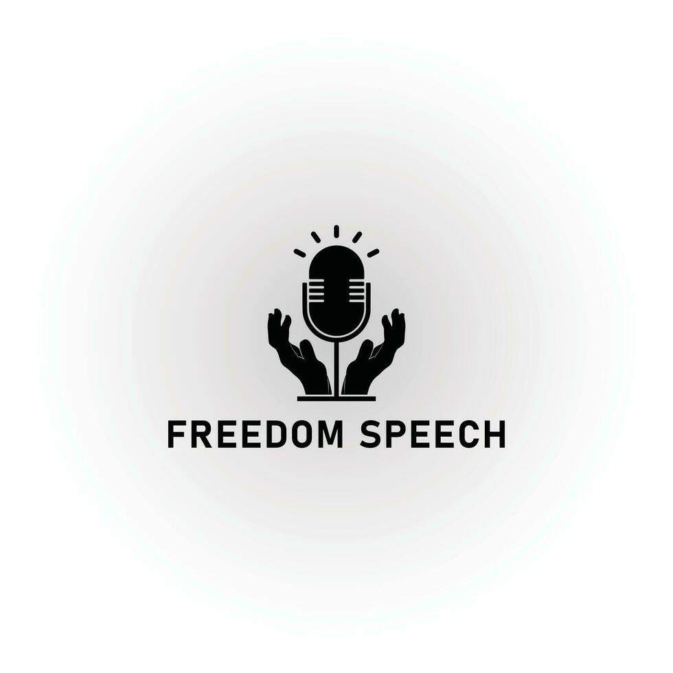 microphone logo avec serré poing illustré comme gratuit discours logo. Podcast symbole et poing logo illustration vecteur conception symbole signe icône conception idée