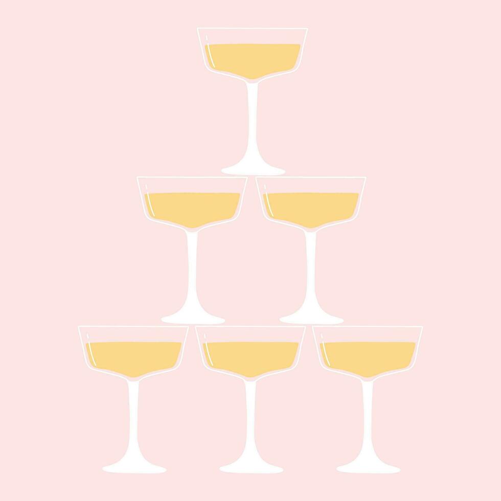 une verre de Champagne. vecteur illustration. isolé verre avec bouillonnant Champagne. Champagne la tour ou pyramide.