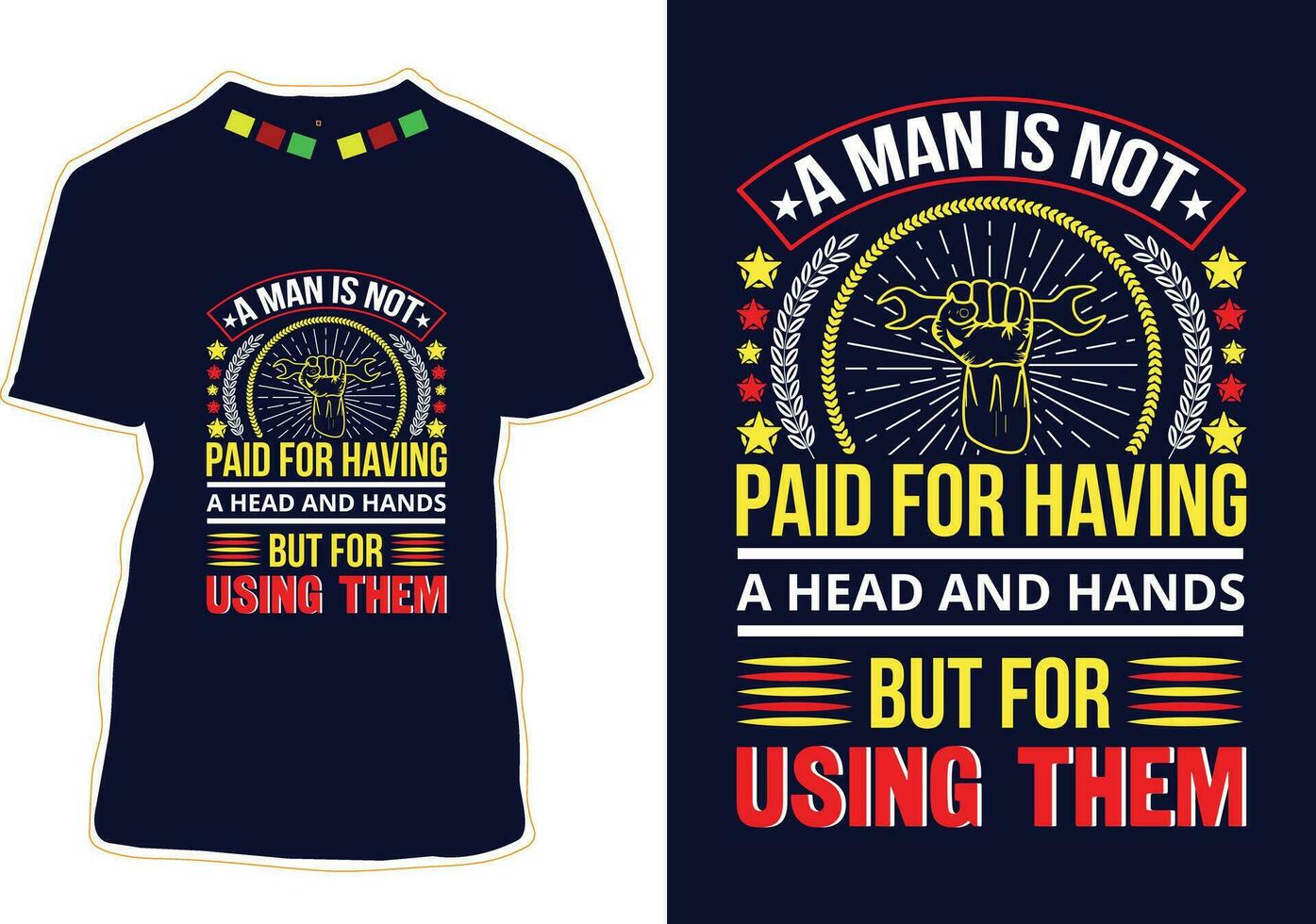 une homme est ne pas payé pour ayant une tête et mains mais pour en utilisant leur T-shirt conception vecteur