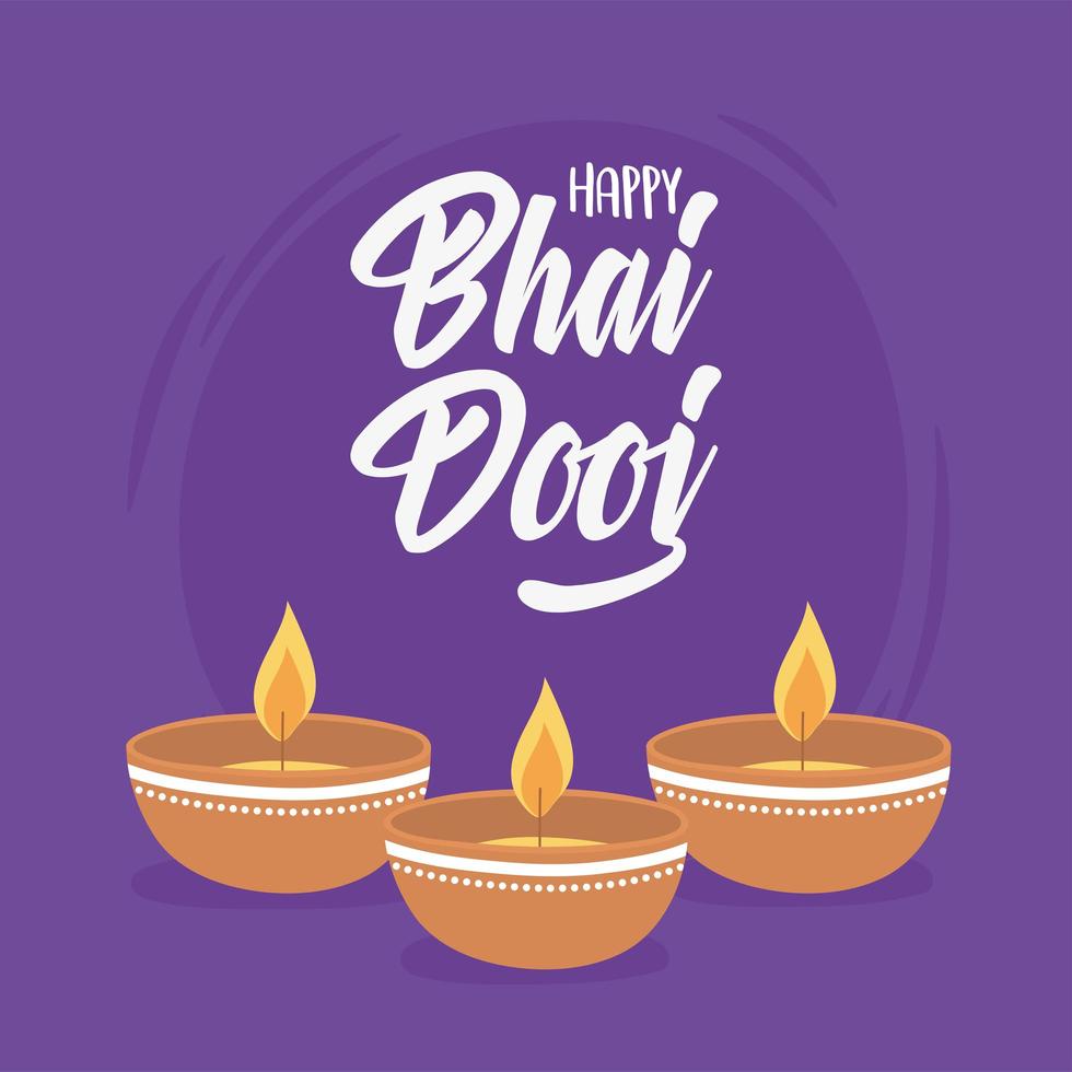 joyeux bhai dooj, lampes diya avec lumière, fête de famille indienne vecteur