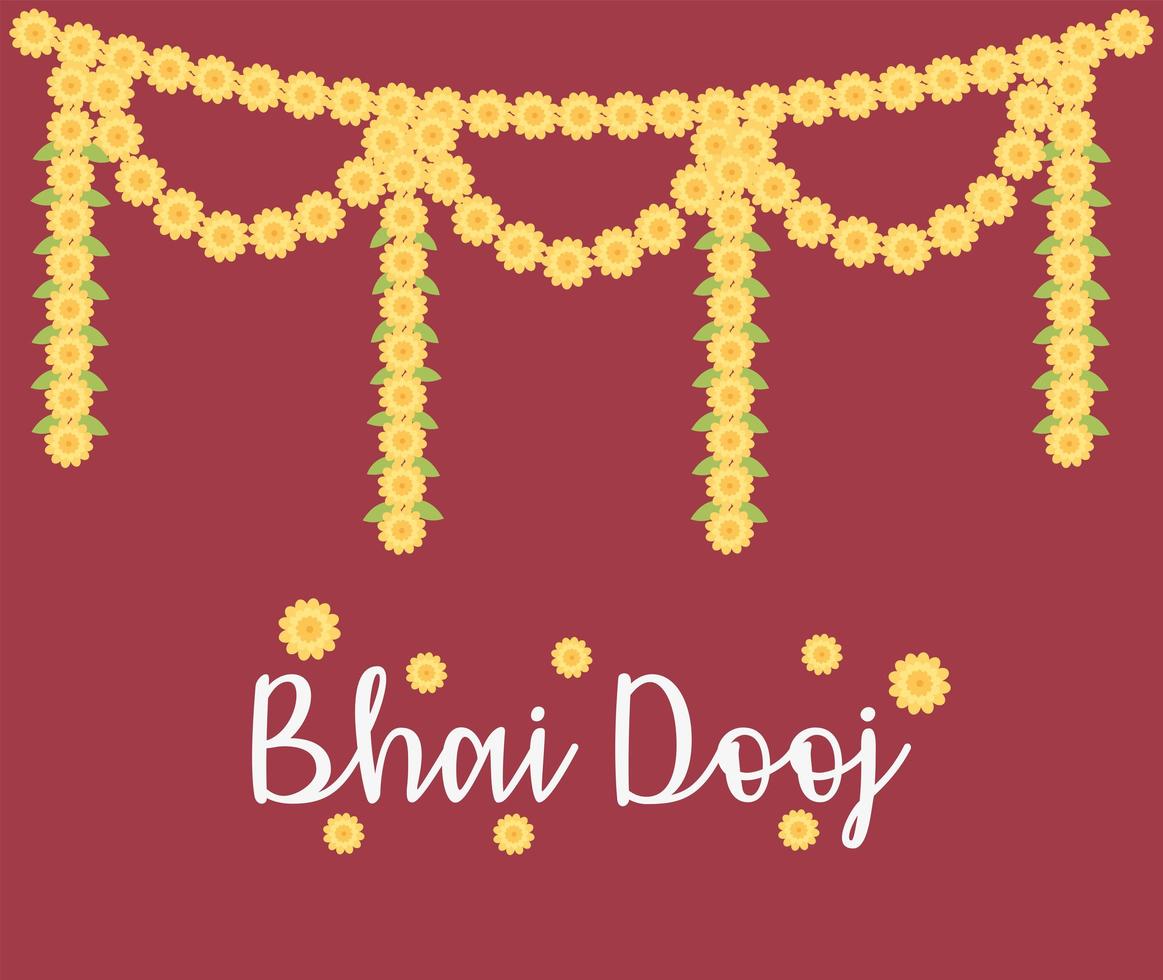 joyeux bhai dooj, ornement de guirlande de fleurs décoratives, fête de famille indienne vecteur