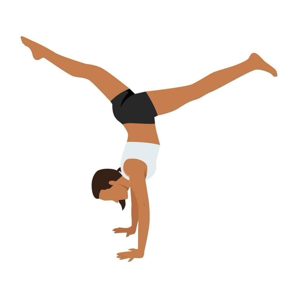 femme Faire yoga dans appui renversé Divisé pose exercer. vecteur