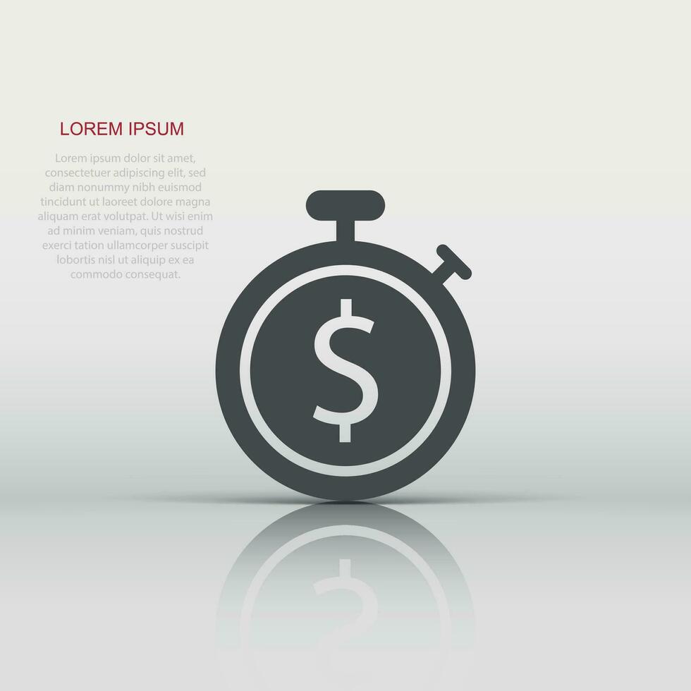 le temps est l'icône de l'argent dans un style plat. horloge avec illustration vectorielle dollar sur fond blanc isolé. concept d'entreprise de monnaie. vecteur