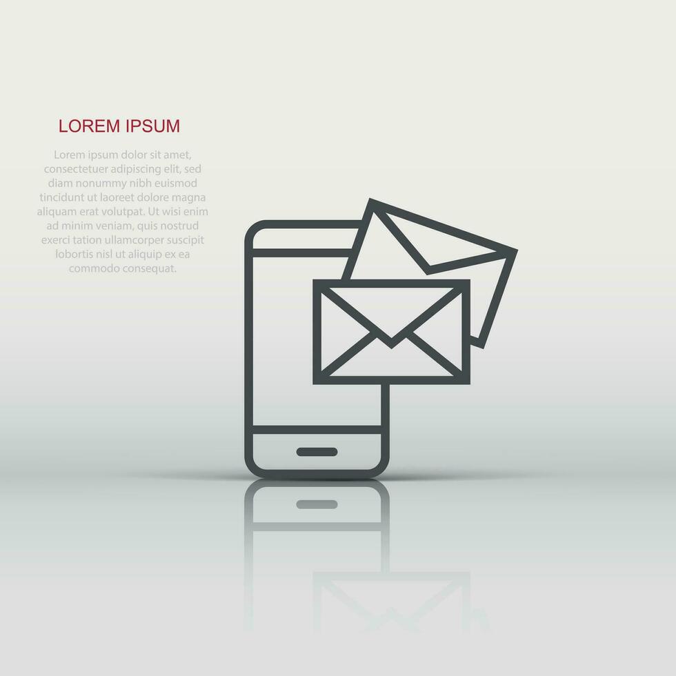 message sur l'icône du smartphone dans un style plat. courrier avec illustration vectorielle de téléphone sur fond blanc isolé. concept d'entreprise d'enveloppe. vecteur