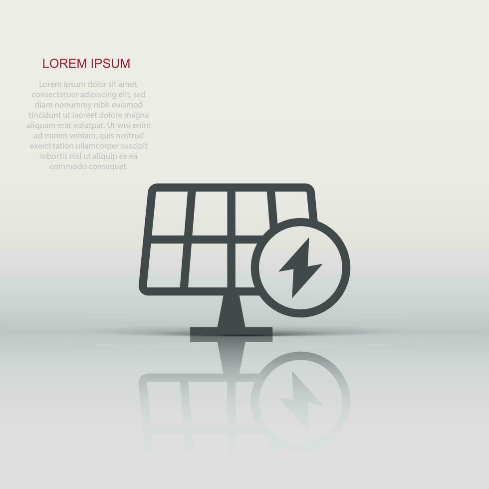 icône de panneau solaire dans un style plat. illustration vectorielle d'énergie écologique sur fond blanc isolé. concept d'entreprise de signe d'électricien. vecteur