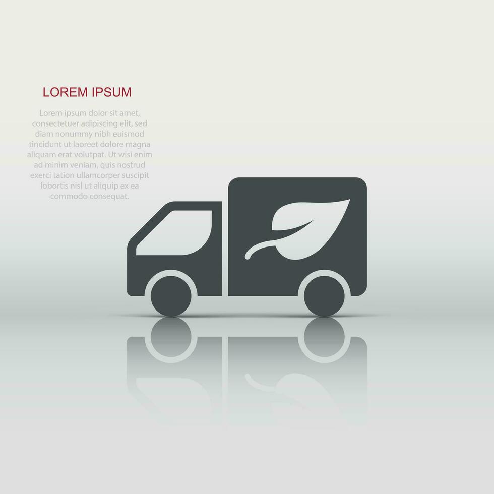 icône de camion écologique dans un style plat. écologie expédition illustration vectorielle sur fond blanc isolé. concept d'entreprise de van et de signe de feuille. vecteur