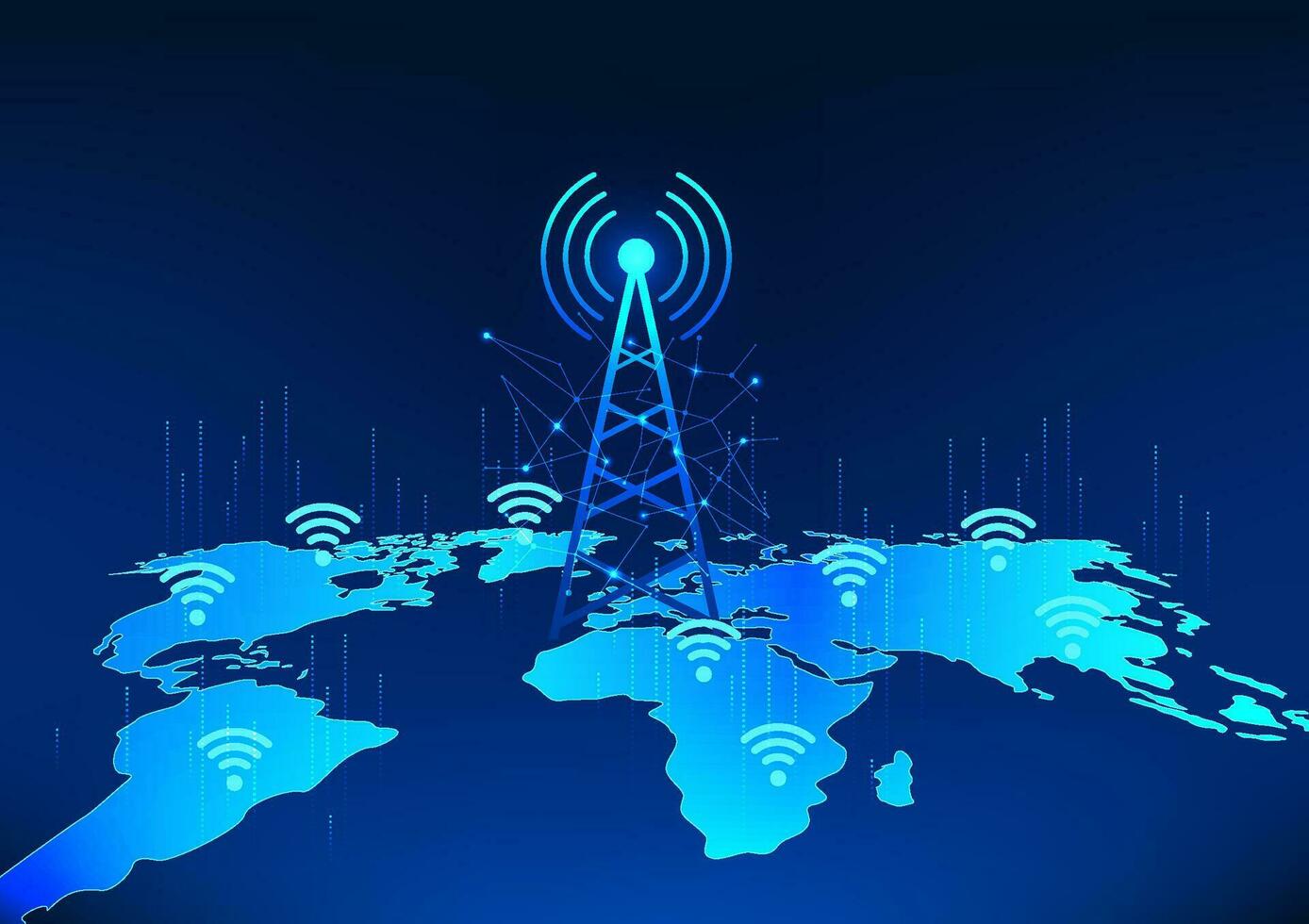 transmission la tour La technologie sur monde carte avec Wifi icône fait référence à le La technologie de signal transmission cette couvertures le monde pour gens à avoir accès à la communication ou accès à le l'Internet. vecteur