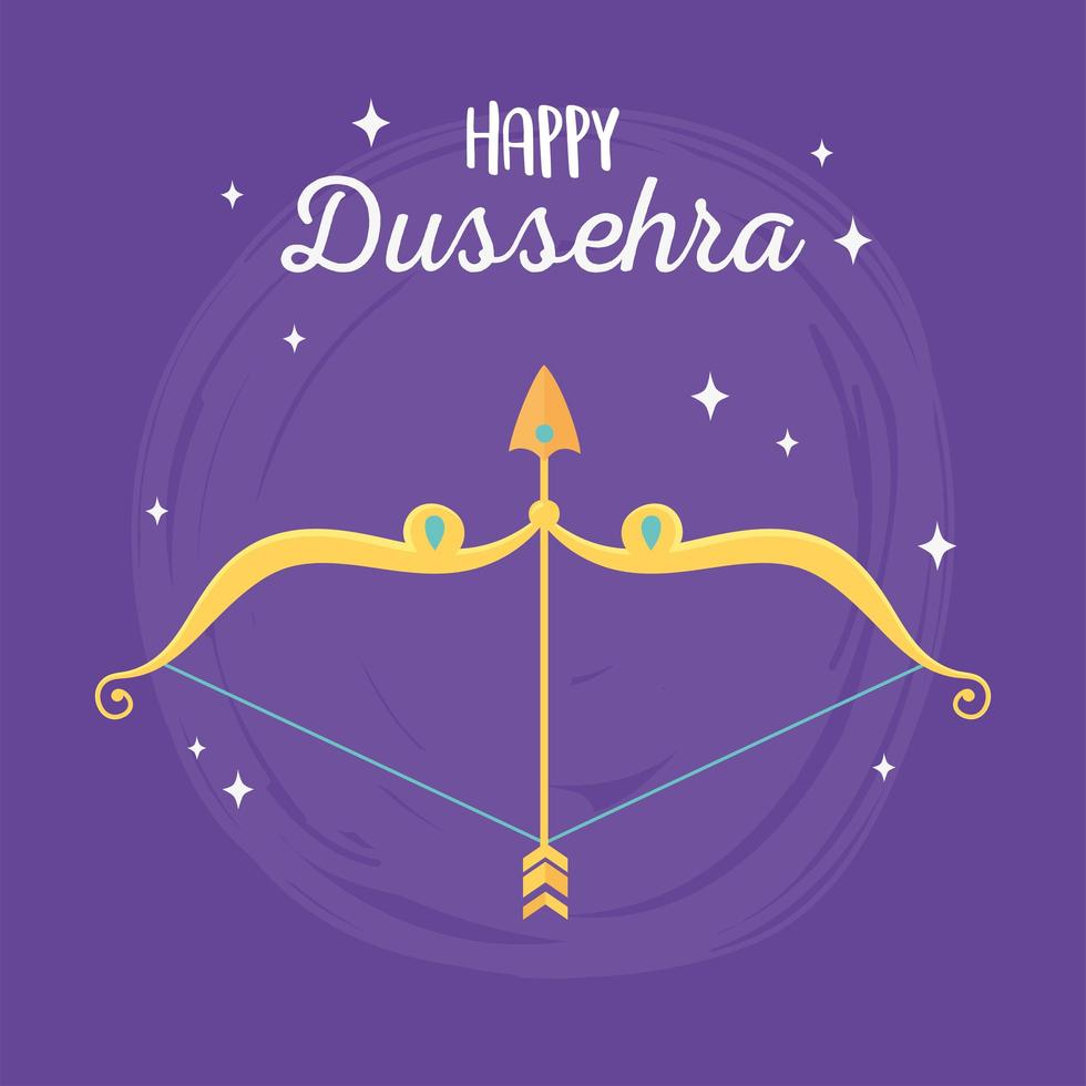 joyeux festival de dussehra de l'inde, arc de flèche d'or fond violet vecteur