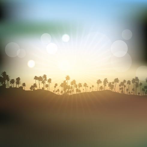 Silhouettes de palmiers contre ciel coucher de soleil vecteur