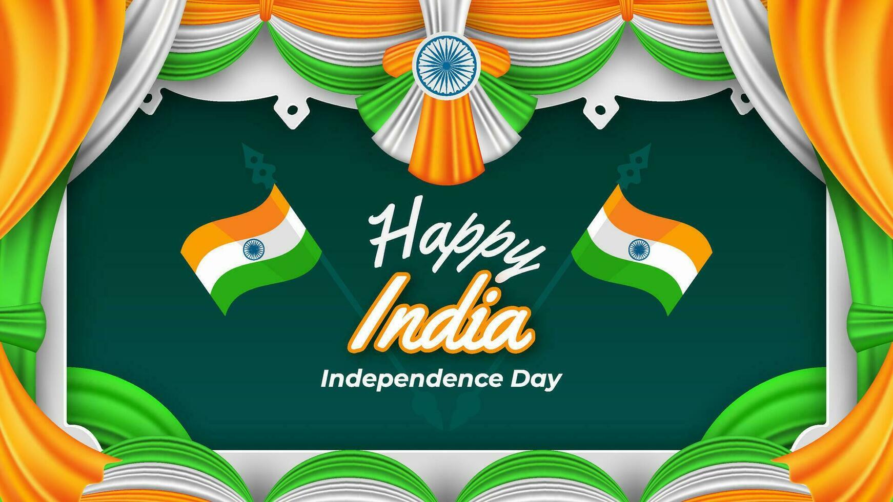 Orange et vert rideau dans content Inde indépendance journée Contexte vecteur