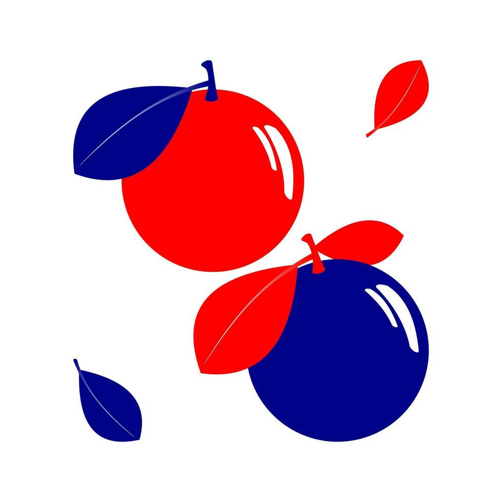 pommes et tropical des oranges. bleu et rouge des fruits isolé sur blanc Contexte. vecteur graphique.