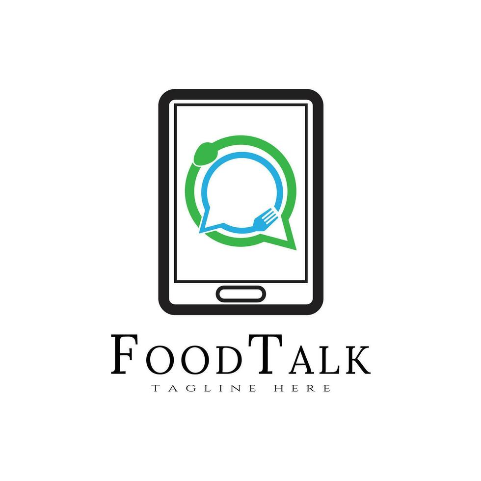 nourriture logo, nourriture parler icône concept avec téléphone combinaison -vecteur vecteur