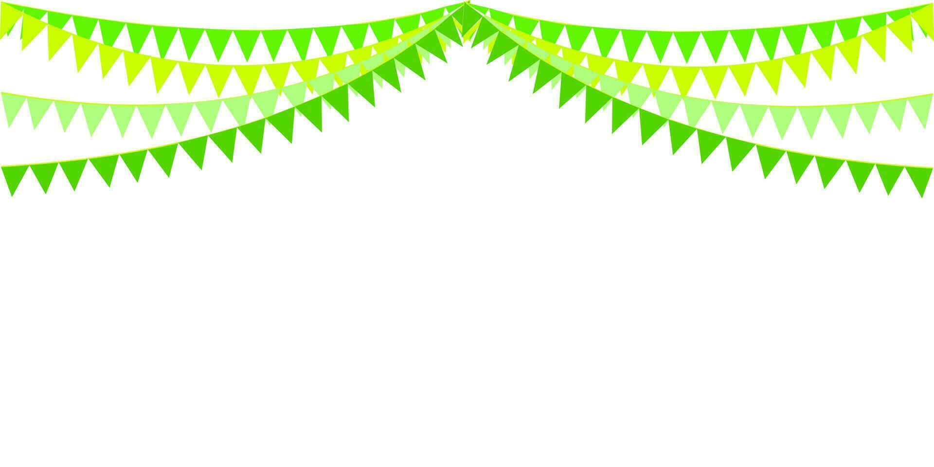 le vert Ton de Couleur de guirlande, bruant drapeaux. bannière Contexte. faire la fête, salutation, printemps, pluie, anniversaire, été, champ, Cour de récréation, forêt concepts. vecteur