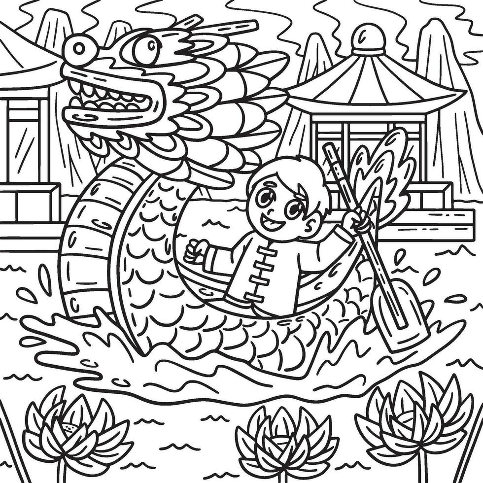 année de le dragon dragon bateau des gamins coloration page vecteur