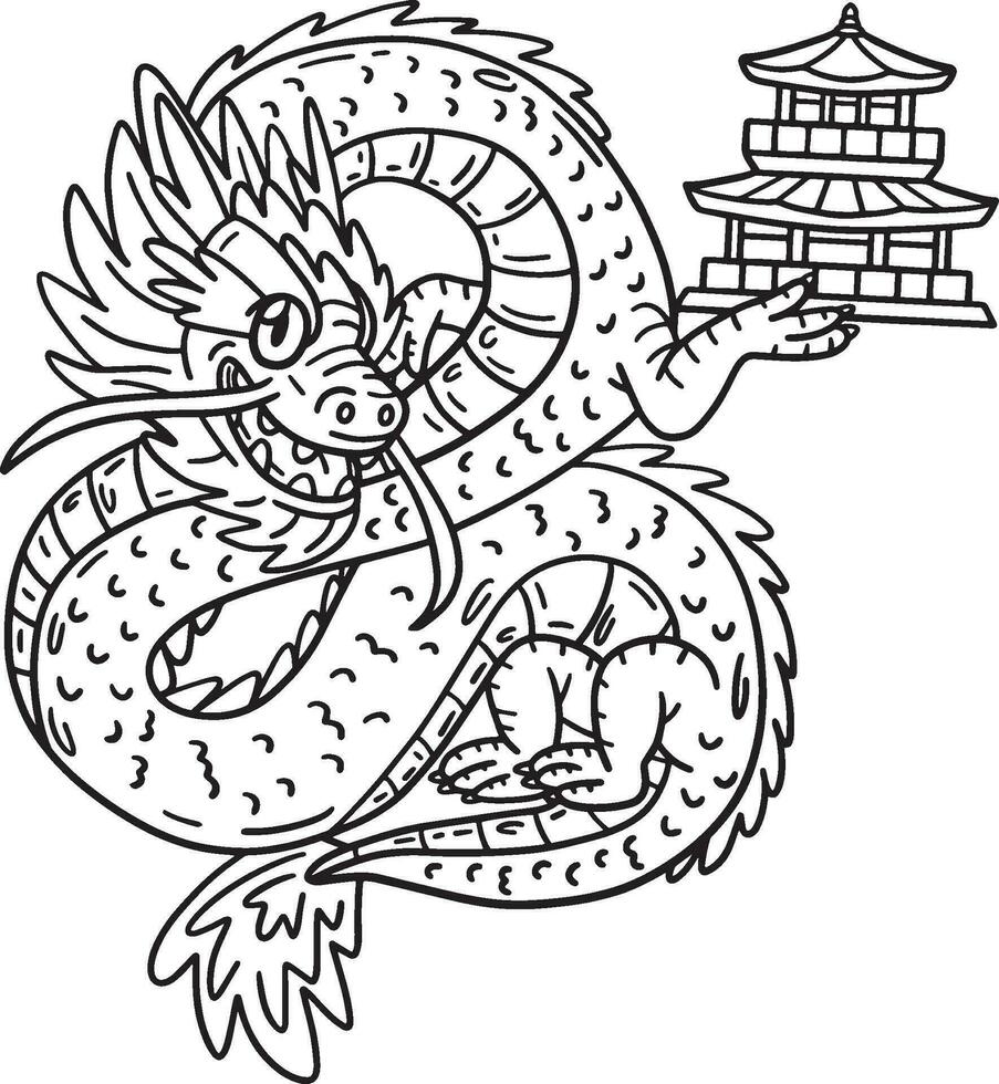 année de le dragon en portant petit pagode isolé vecteur