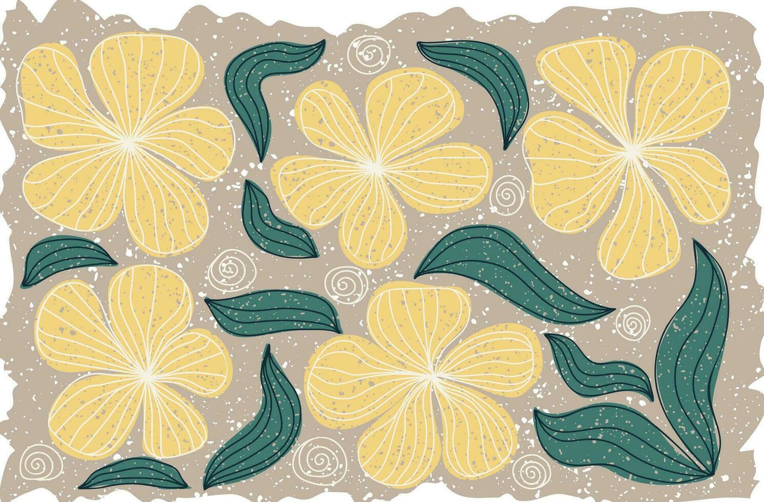 ensemble de main tiré texturé fleurs. branché botanique collection. moderne naïve sensationnel froussard décorations. abstrait contemporain vecteur illustration