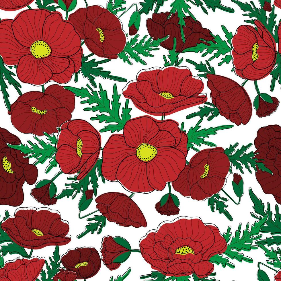 fleurs sans couture modèle. rouge coquelicots sur blanc Contexte. floral impression pour textile, fonds d'écran, en tissu et emballage papier. vecteur