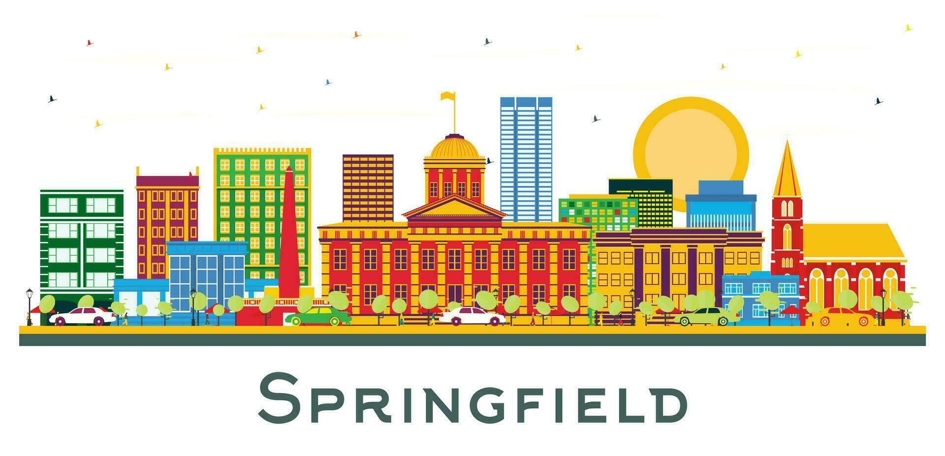 Springfield ville horizon avec Couleur bâtiments isolé sur blanche. affaires Voyage et tourisme concept. Springfield paysage urbain avec Repères. vecteur