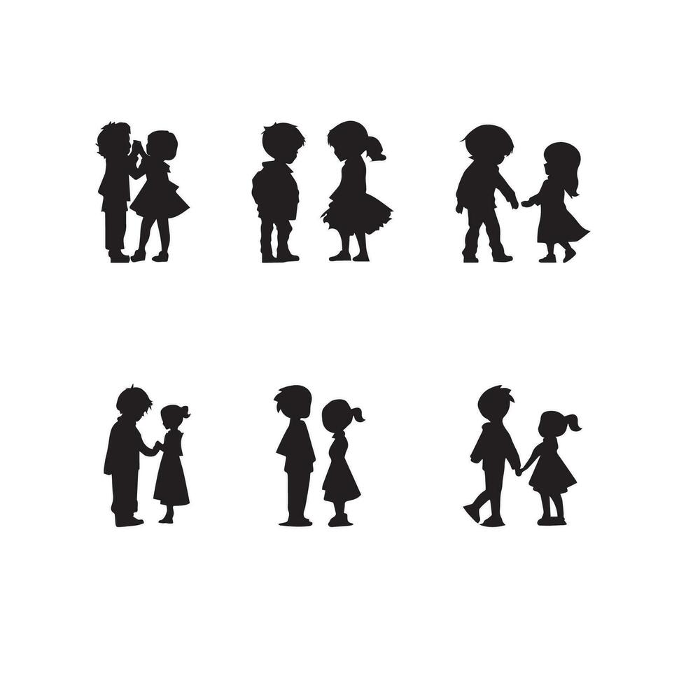 silhouette garçons et les filles ensemble vecteur