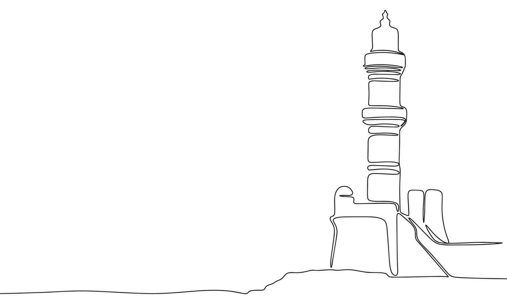 phare ligne art. lumière maison sur océan un ligne continu vecteur illustration, contour.