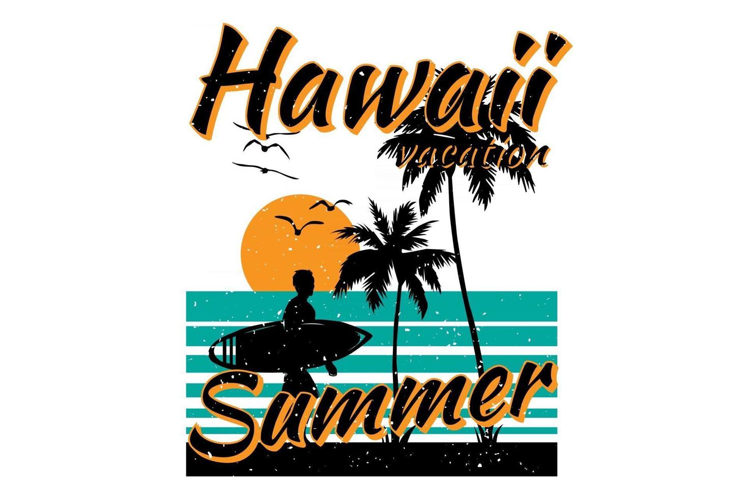 tee shirt hawaii vacances été plage surf style rétro vintage vecteur