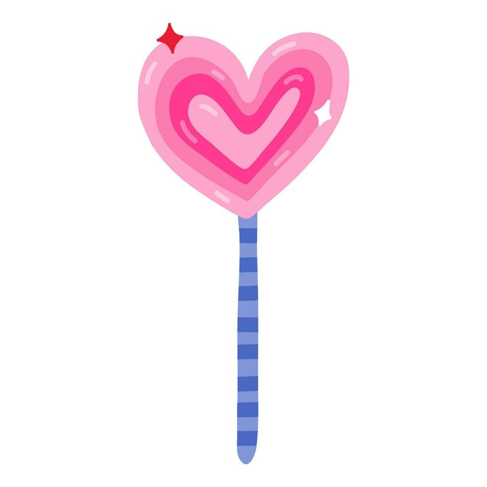 mignonne brillant sucette dans le forme de cœur. sucré aliments. main tiré vecteur clipart isolé sur Contexte. concept de aimer, romance. pour la Saint-Valentin journée carte, autocollants, social médias, album.