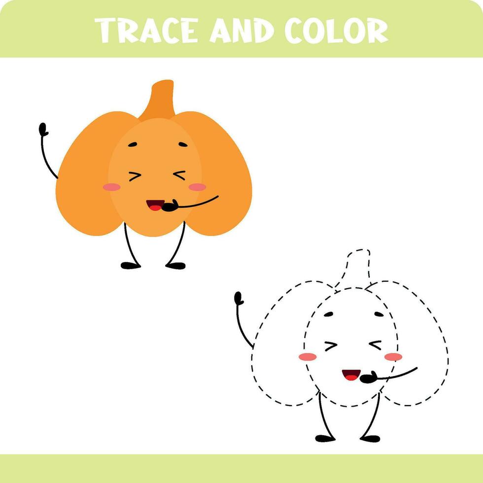 trace le ligne Jeu pour enfants. éducatif activité des feuilles de calcul. citrouille vecteur