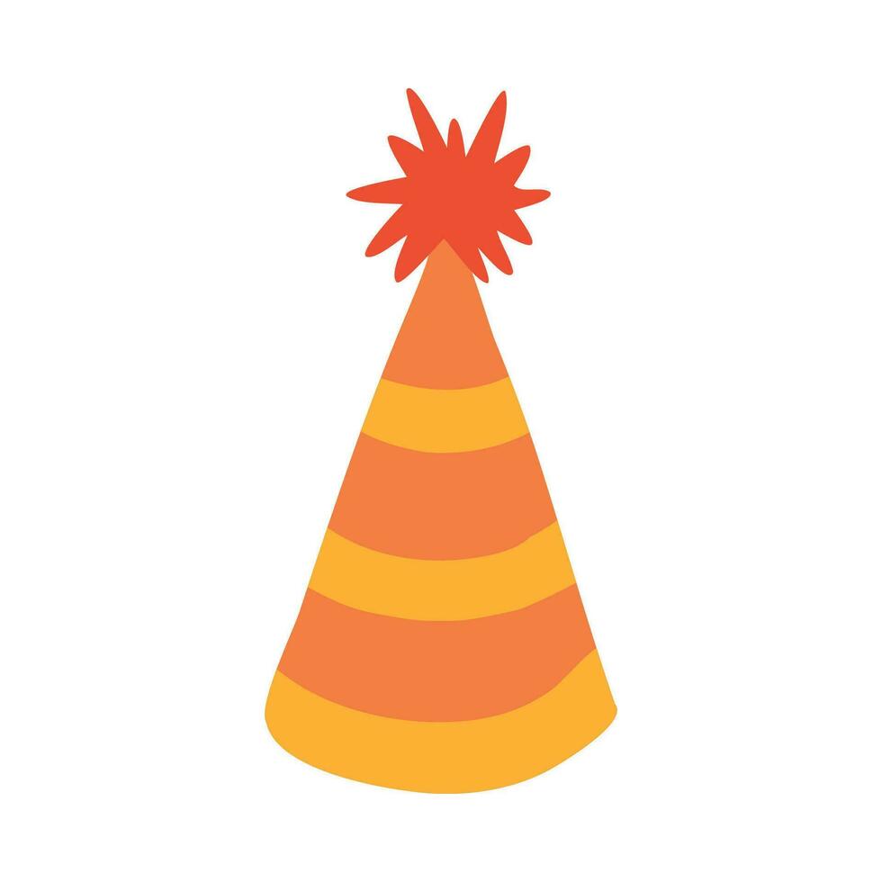 anniversaire fête chapeau dans brillant Couleur avec étoile au-dessus de. fête cône et Noël casquette avec mignonne décoration. main tiré vecteur illustration clipart dans griffonnage style isolé sur blanc Contexte.