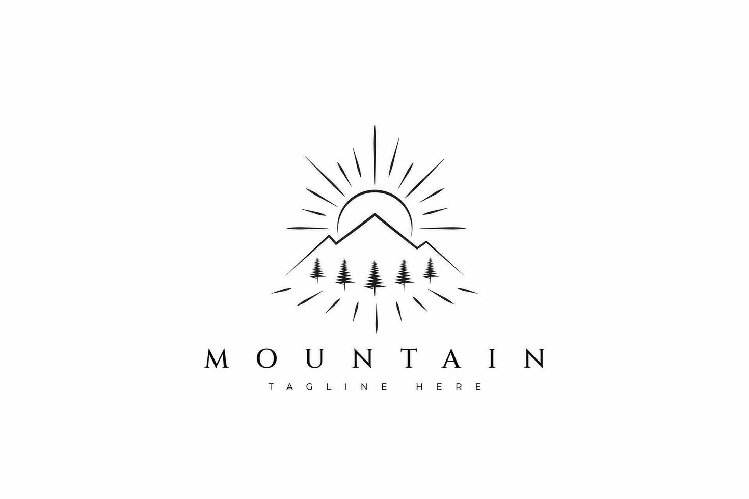 Montagne paysage illustration abstrait signe symbole badge logo randonnée et aventure. vecteur