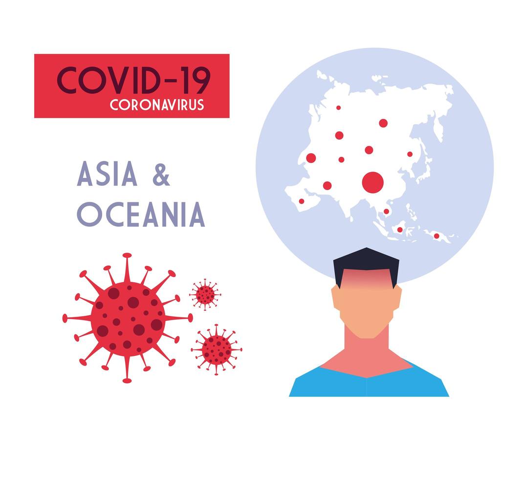 carte asie et océanie avec la propagation du covid 19 vecteur