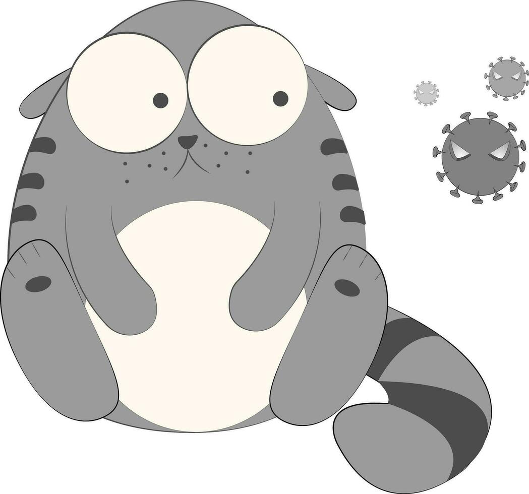 surpris et triste chat personnage et coronavirus vecteur illustration, minou dessin animé