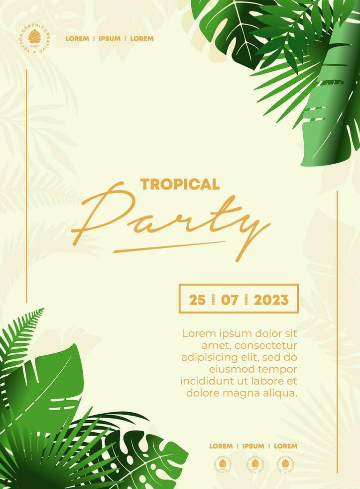 fête prospectus avec doux pente tropical feuilles à thème Contexte vecteur