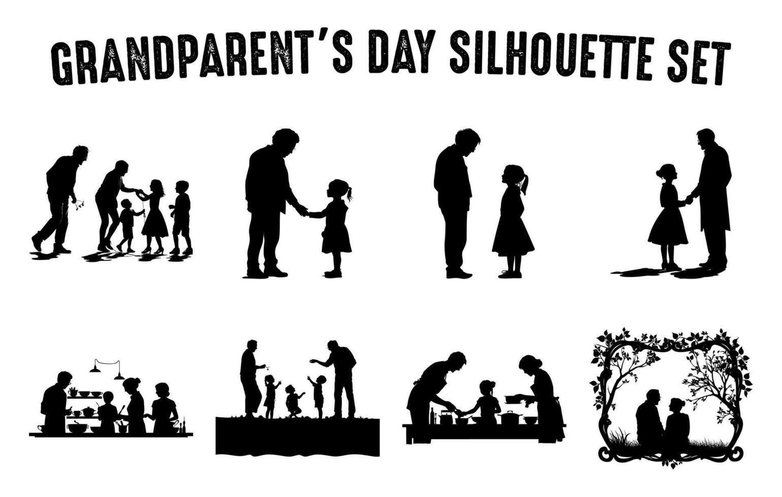 grands-parents silhouette vecteur ensemble gratuit, vecteur silhouettes de personnes âgées gens avec les enfants