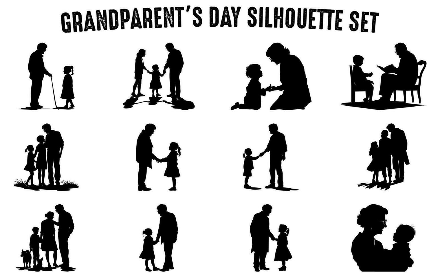 grands-parents silhouette vecteur ensemble, vecteur silhouettes de personnes âgées gens avec les enfants