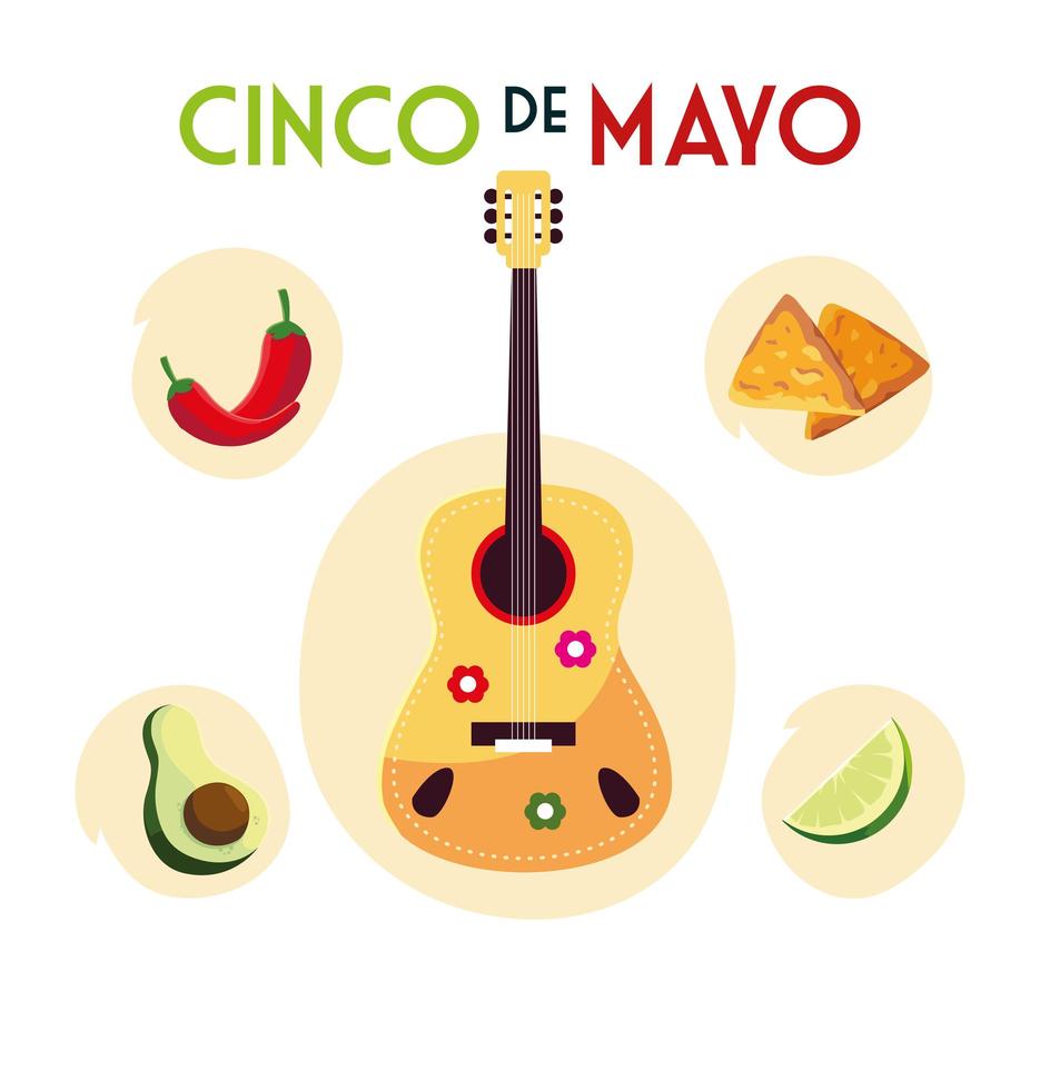 carte cinco de mayo avec symbole mexicain vecteur