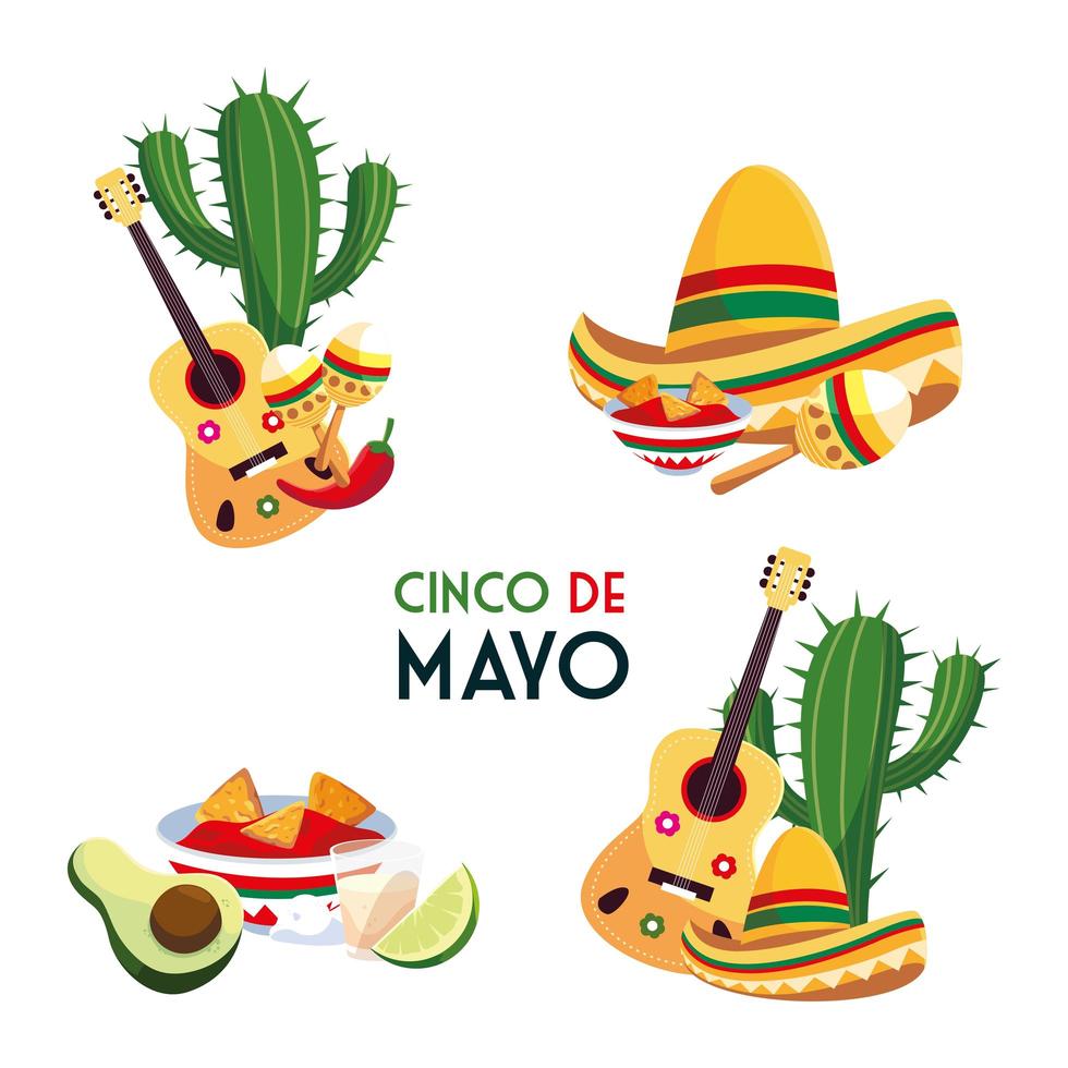 carte cinco de mayo avec symbole mexicain vecteur