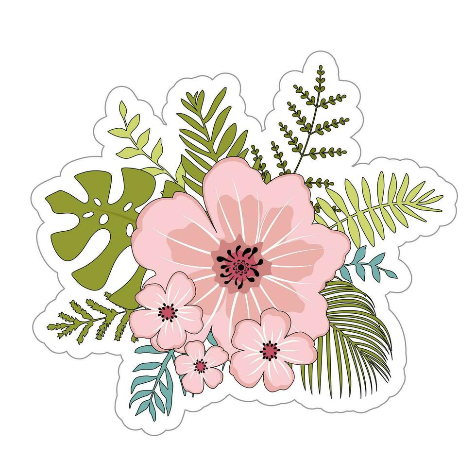 floral composition ensemble, vecteur isolé illustration. bouquets de papier Couper artisanat style rose et vert feuilles. printemps et été fleur dispositions.