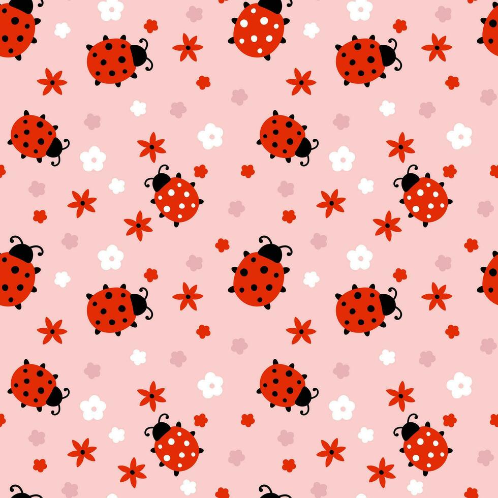 mignonne des gamins sans couture motifs avec fleurs et coccinelles vecteur