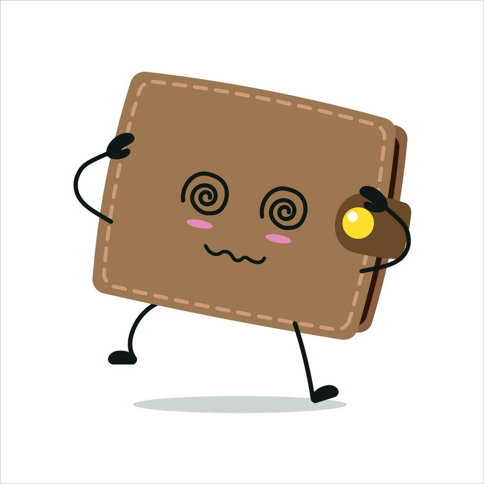 mignonne étourdi portefeuille personnage. marrant ivre bourse dessin animé émoticône dans plat style. financier emoji vecteur illustration