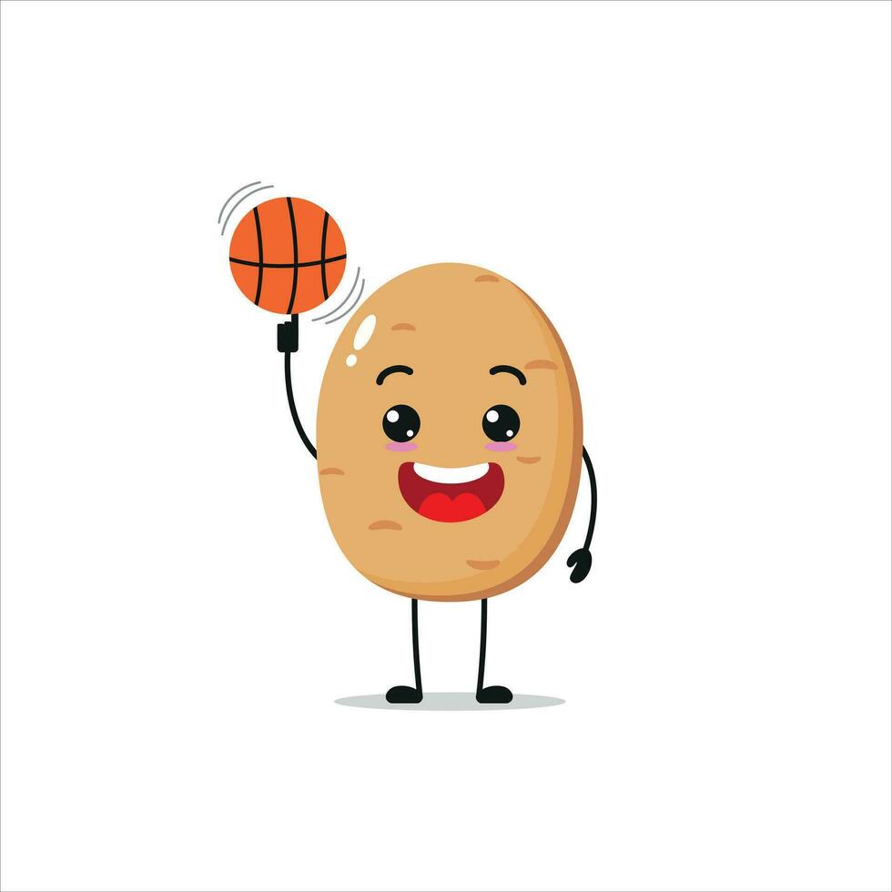 mignonne et marrant Patate jouer basket-ball. légume Faire aptitude ou des sports des exercices. content personnage travail en dehors vecteur illustration.