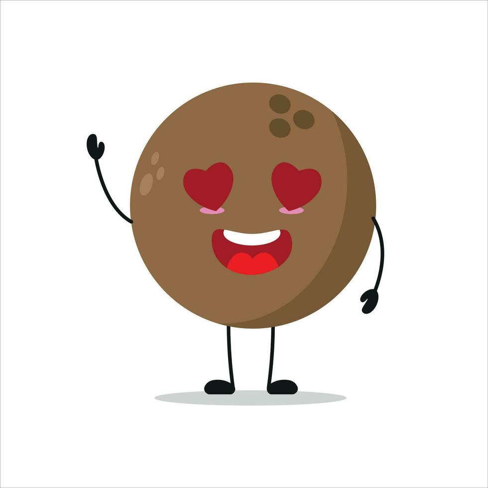 mignonne content noix de coco personnage. marrant tomber dans l'amour coco dessin animé émoticône dans plat style. noix de coco emoji vecteur illustration