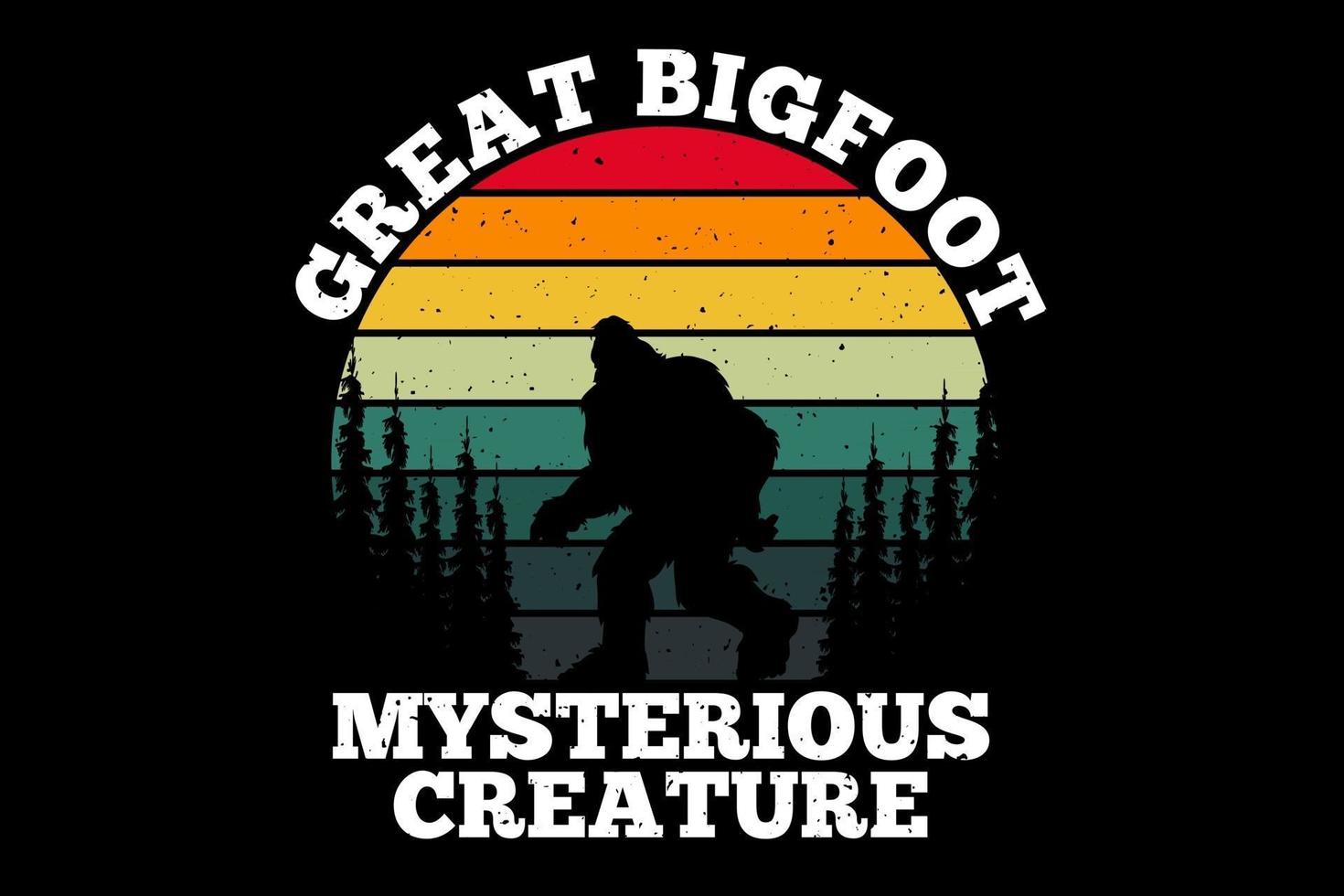 tee shirt grand bigfoot créature mystérieuse style rétro vecteur