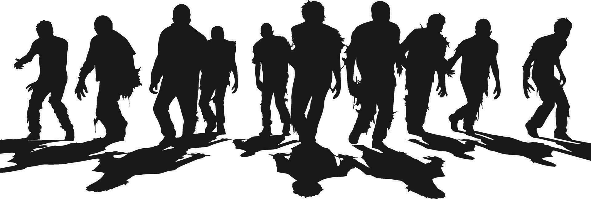 vecteur une ensemble de zombi silhouettes. vecteur en marchant des morts-vivants. des morts-vivants avec leur ombres vecteur illustration sur blanc Contexte.